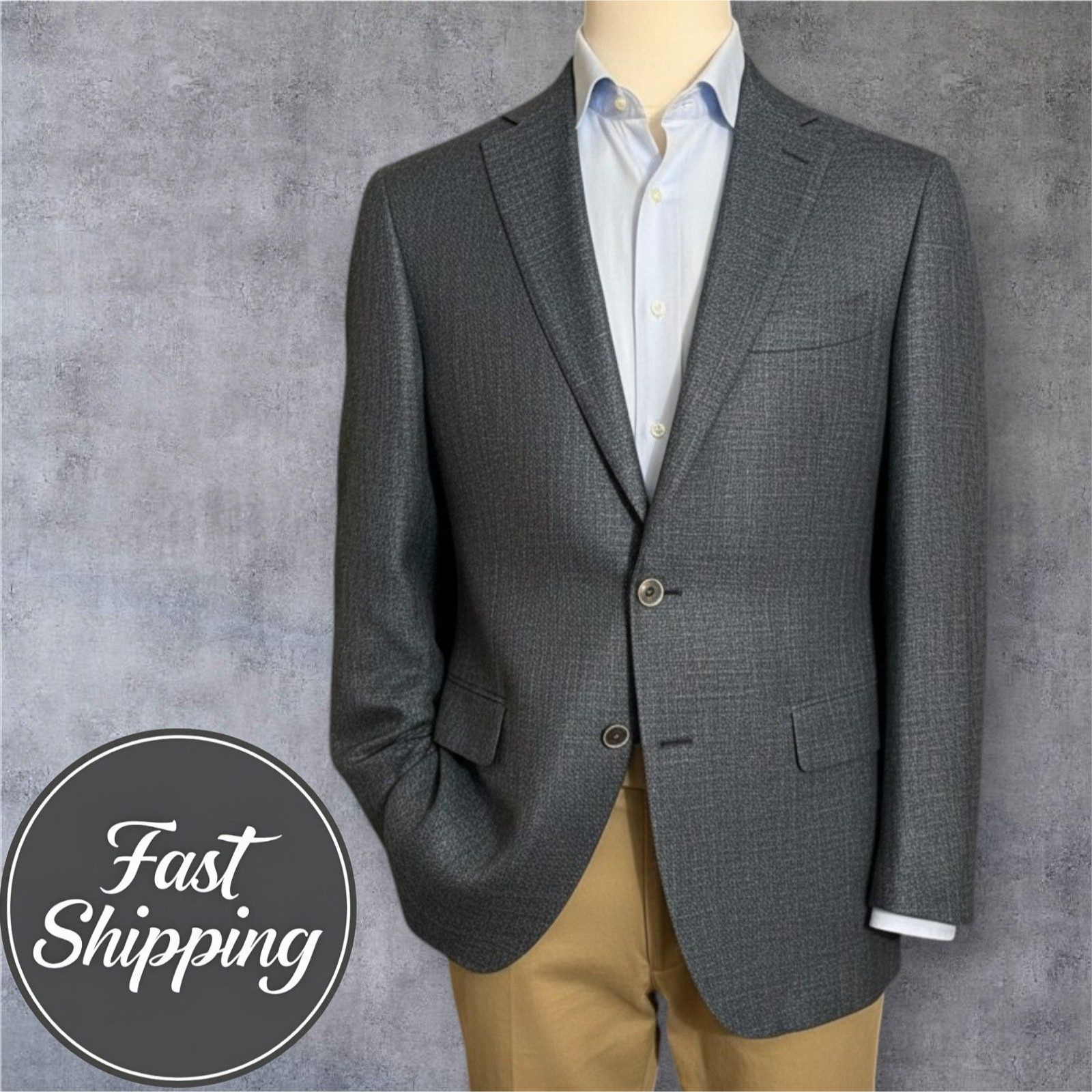 Hart Shaffner Marx Mens Blazer 42r Sport Coat 2-Button Jacket Gray Wool Suits